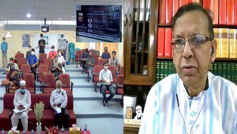 আইন, বিচার ও সংসদ বিষয়ক মন্ত্রী আনিসুল হক গোপালগঞ্জ বিজ্ঞান ও প্রযুক্তি বিশ্ববিদ্যালয়ে ‘বঙ্গবন্ধু হত্যা মামলা বিচার: আইনি সমালোচনা’ শীর্ষক অনুষ্ঠানে আলোচনায় অংশ নেন। ছবি: পিআইডি