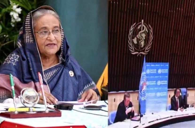গণভবন থেকে ভিডিও কনফারেন্সে ‘ওয়ান হেলথ গ্লোবাল লিডার্স গ্রুপ অন অ্যান্টিমাইক্রোবিয়াল রেজিসট্যান্স’-এর উদ্বোধনী অনুষ্ঠানে বক্তব্য দিচ্ছেন প্রধানমন্ত্রী শেখ হাসিনা। ছবি: বাসস